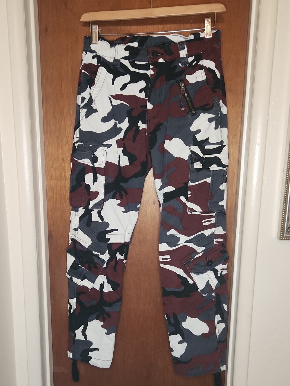 Camouflage Cargo Pants - White, Maroon & Gray
